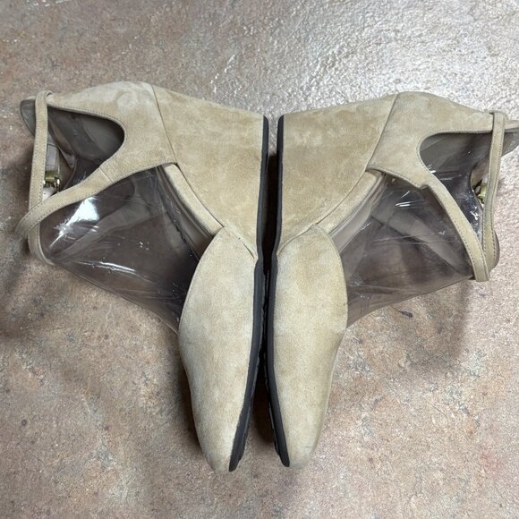 Cole Haan Wedge Heels Beige Suede Leather Ankle Strap Shoes Size 9 - Picture 4 of 13